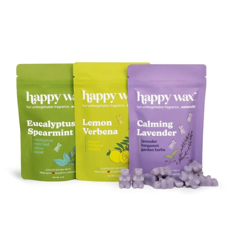 هابي واكس مجموعة Happy Wax Clean Mix Collection ذوبان شمع الصويا الطبيعي المعطر - 6 أوقية إجمالية. مجموعة ذوبان الشمع المعطر تتضمن الأوكالبتوس والنعناع والليمون لويزة واللافندر المهدئ. - Image 1